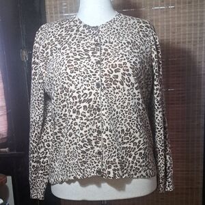 Studio Works Animal Print Button-Down Sweater